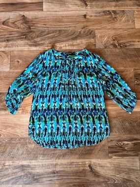 Express Blue & Green Patterned Blouse